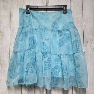 B. Smart Light Blue Paisley A-Line Skirt